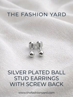 Silver plated stainless steel ball screw back stud earrings